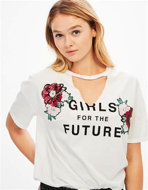 Choker Neck T Shirt With Floral And Sequinned Embroidery In 2019 T