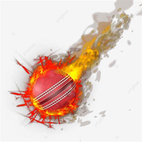 Cricket Ball PNG Image Realistic Flying Cricket Ball On Fire Flame