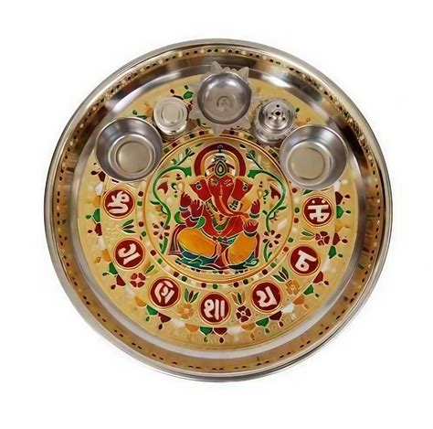 Meenakari Traditional Stainless Steel Pooja Plate For Puja Purpose