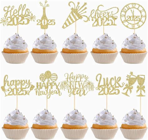 Amazon Pcs Happy New Year Cupcake Toppers Glitter Cupcake