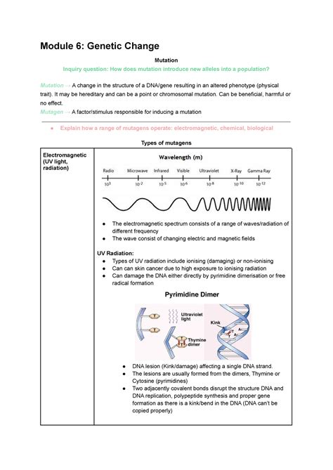 Mod Bio Notes Module Genetic Change Mutation Inquiry Question