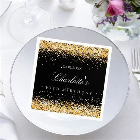 Birthday Black Gold Name Elegant Napkins Zazzle