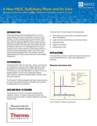 A New Hilic Stationary Phase And Its Use Dionex