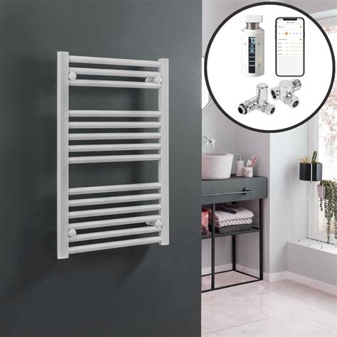 Aura Wifi Dual Fuel Towel Warmer Thermostatic Straight White