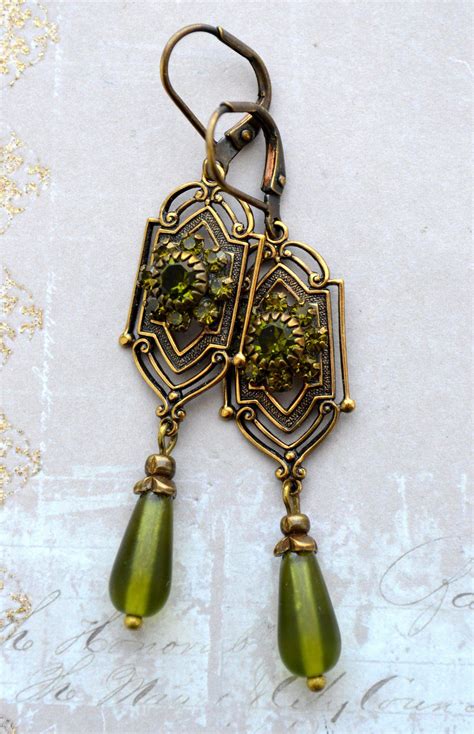 Victorian Edwardian Art Nouveau Art Deco Earrings Earrings Olivine