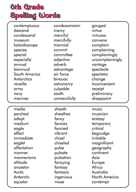 Spelling Word List For Th Grade