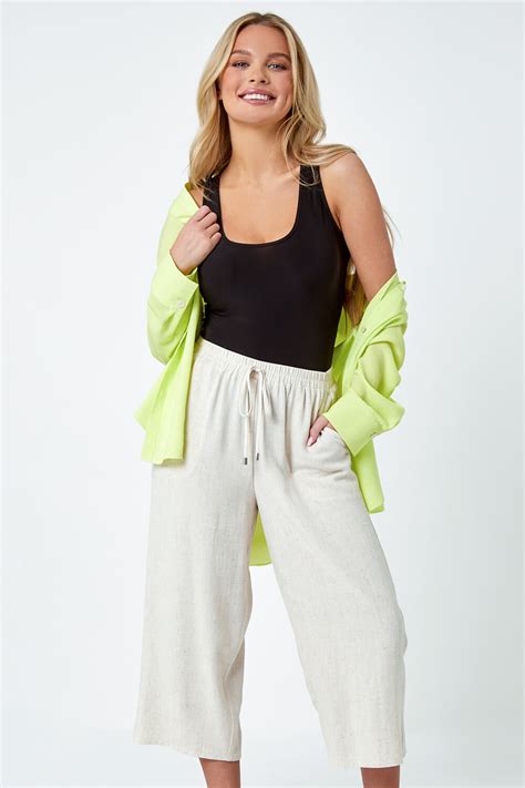 Natural Petite Linen Mix Wide Cropped Trousers Petite Uk