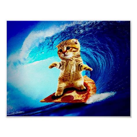 Pizza Surfing Cat Surf Cat Surfcat Poster Zazzle