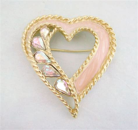 Vintage Trifari Rhinestone And Enamel Heart Pin From