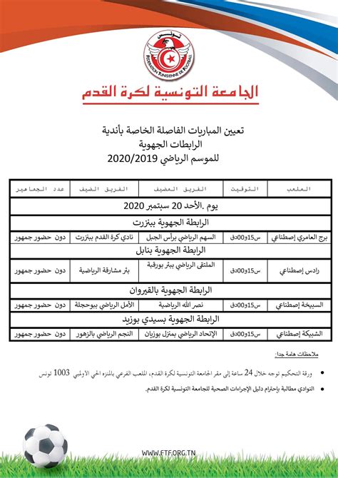 تعيين مباريات الرابطة الجهوية الجامعة التونسية لكرة القدم