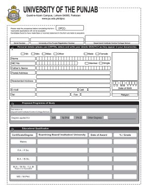 Fillable Online Pu Edu Admission Form DPCC 2014 4 University Of The