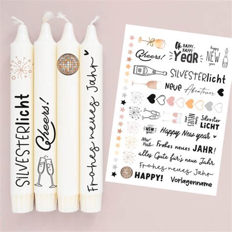 DIN A4 Kerzen Tattoofolie Silvester für Kerzen Keramik