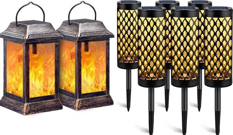 Buy Tomcare Solar Lights Metal Flickering Flame Solar Lantern With