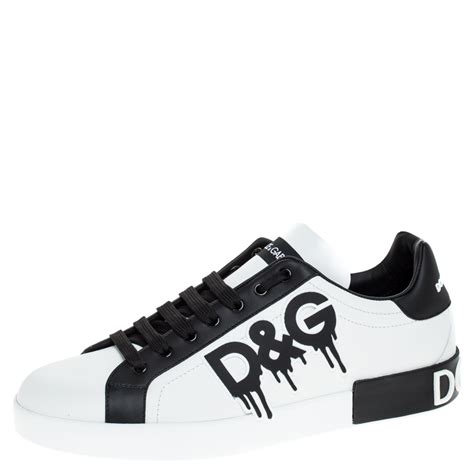 Dolce And Gabbana Blackwhite Leather Logo Detail Low Top Sneakers Size