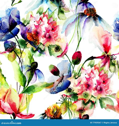 Seamless Pattern With Wild Flowers Stock Illustration Illustration Of