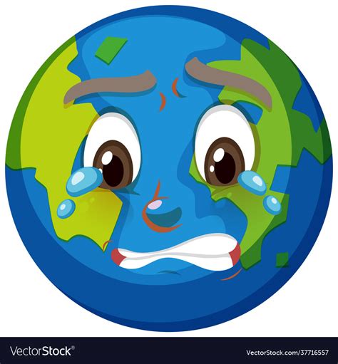 Earth Cartoon Character With Crying Face Vector Image