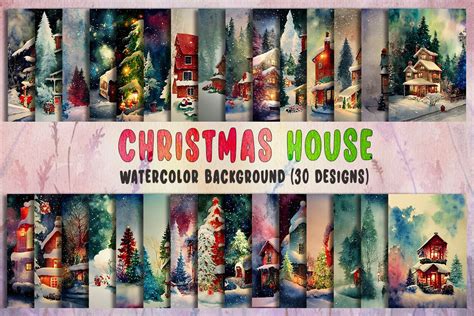 Christmas House Watercolor Background Graphic By Meow Backgrounds