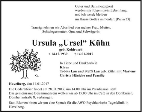 Traueranzeigen von Ursula Ursel Kühn geb Kohlrusch abschied