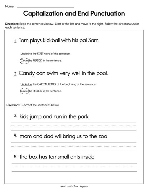 Capitalization Punctuation Worksheet Third Grade