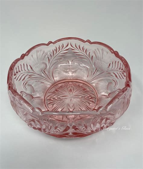 Mosser Glass Large 9 Inverted Thistle Rose Pink Serving Bowl