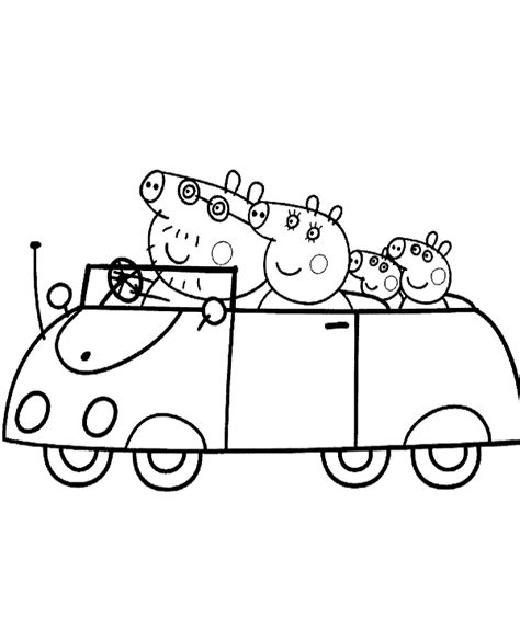 Peppa family in car coloring page