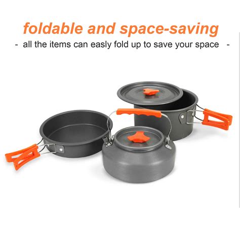 Pcs Portable Camping Cook Cooking Cookware Set Anodised Aluminium