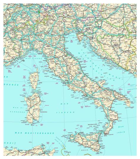Mappa stradale Italia - Roadmap Italia (Europa del Sud - Europa)
