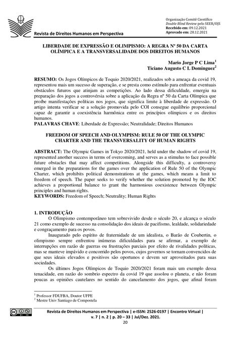 Pdf Liberdade De Express O E Olimpismo A Regra N Da Carta