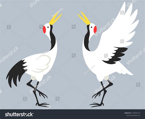 Illustration Pair Cranes Facing Each Other Stock Vector Royalty Free