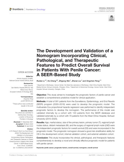 Pdf The Development And Validation Of A Nomogram Incorporating Clinical Pathological And