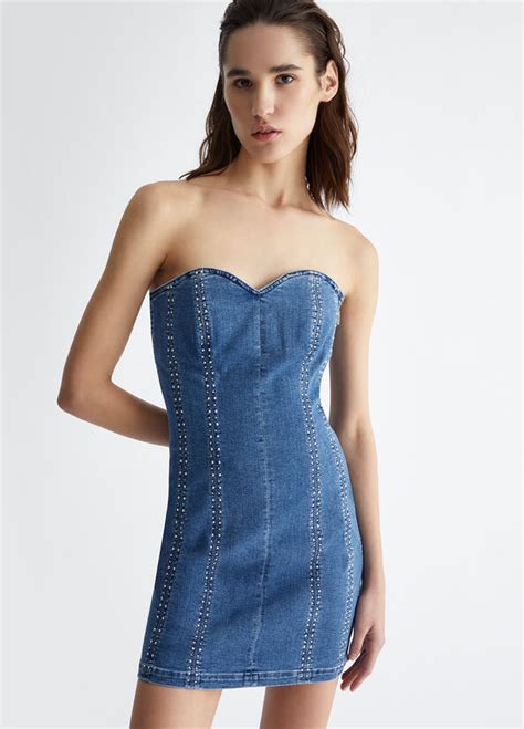 Liu Jo Vestito Denim Con Strass Borotalco Cagliari