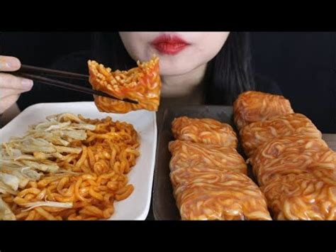 ASMR Fire noodle wrap 붉닭볶음면 쌈 먹방 Spicy Eating Sound MUKBANG YouTube