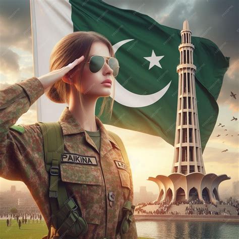 Premium Photo A Soldier Saluting The Pakistani Flag At Minarepakistan