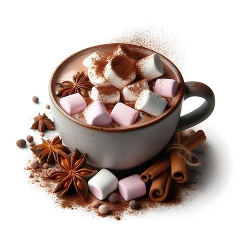 Premium Photo Cup Of Aromatic Hot Chocolate With Marshmallows And Cocoa Powder Isolated On