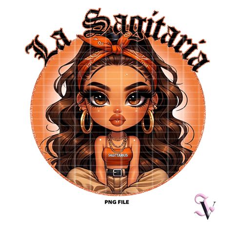 La Sagitaria Chicana Chola Zodiac Chibi Style Latina Shirt PNG For DTF Iron On Print