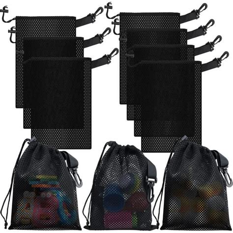 Lot De 10 Sacs En Maille De Nylon Noir Avec Cordon De Serrage Et Clips