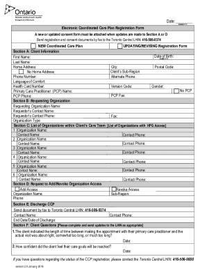 Fillable Online Electronic Coordinated Care Plan Registration Form Fax