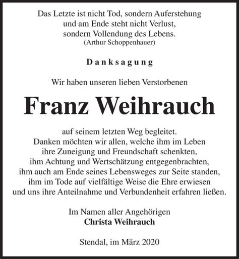 Traueranzeigen Von Franz Weihrauch Abschied Nehmen De