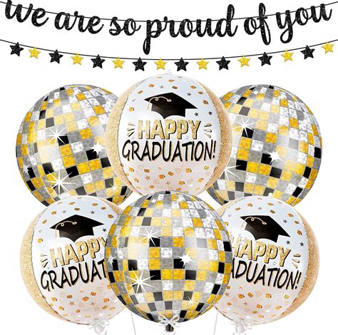 Happy Graduation Balloons 22 Inch Pack Of 6 Disco Ball