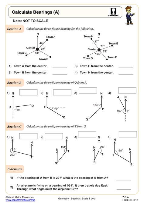 Calculating Bearings (A) Worksheet | Fun and Engaging 7th Grade PDF Worksheets