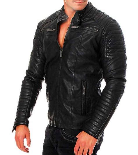 Mens Cafe Racer Vintage Semi Fit Black Biker Leather Jacket