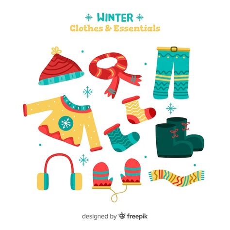 Paquete Ropa Y Esenciales Invierno Vector Gratis