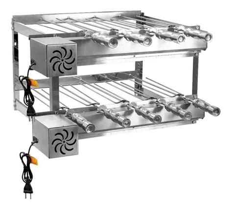 Churrasqueira Grill Rotativa Dupla 9 Espetos Giratórios Inox