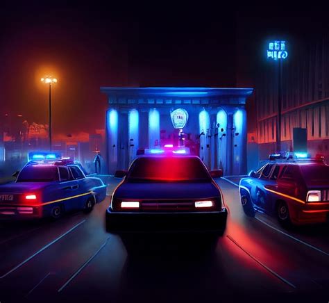 Premium Photo Police Cars At Night City Streets Digital Illustration