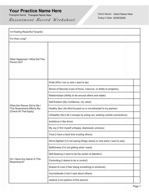 Letting Go Of Resentment Worksheet Editable Fillable Printable Pdf