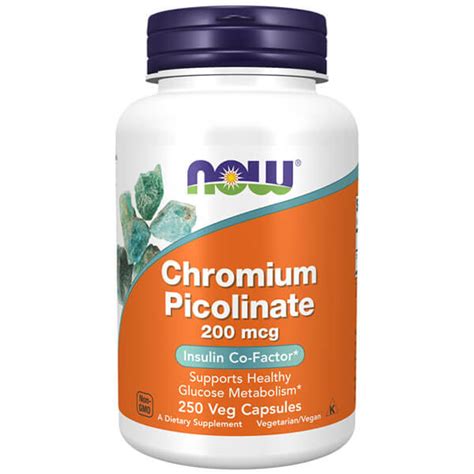 Now Foods Chromium Picolinate 200 Mcg 250 Veggie Capsules Insulin Co Factor