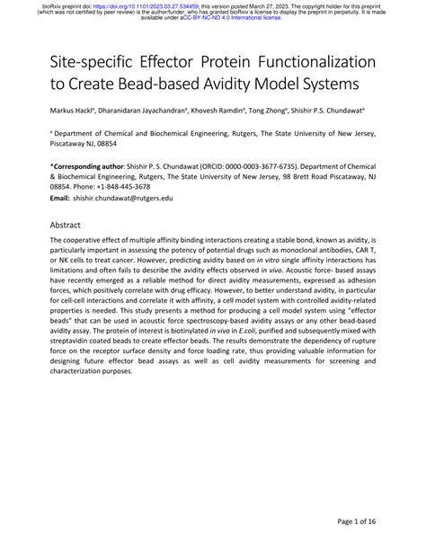 Pdf Site Specific Effector Protein Functionalization To Create Bead