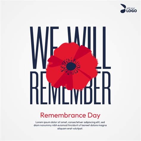 We Will Remember Remembrance Day Poster With Red Poppy Flower On White