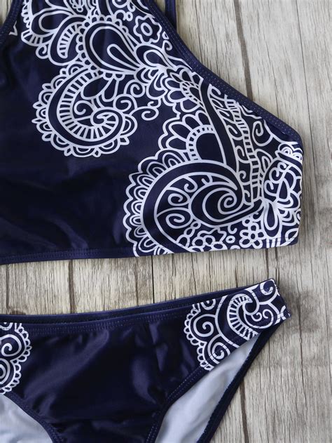 Set Bikini Con Estampado Tnico Marino Spanish Shein Sheinside