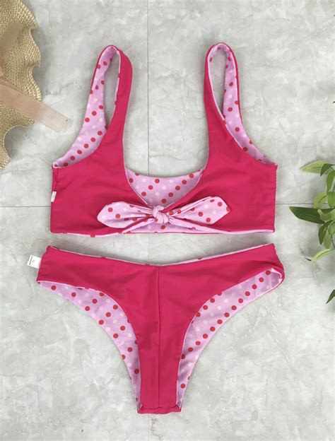 Knotted Polka Dot Red Bikini Set Ncocon